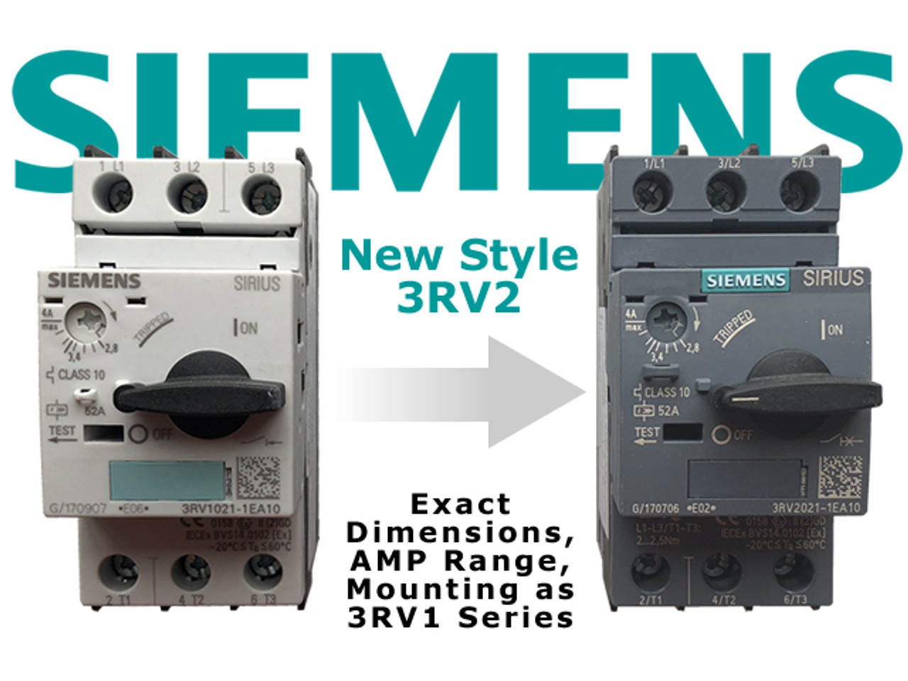Siemens 3RV2021-1BA10 to 3RV1021-1BA10 Comparison