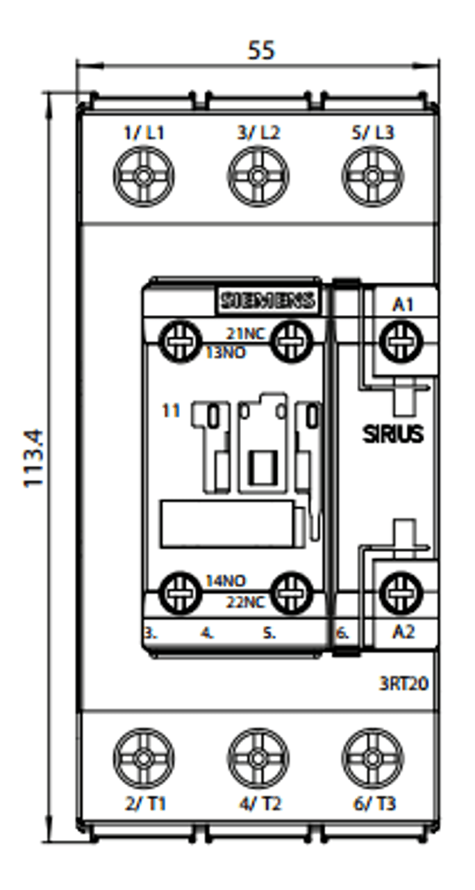 Siemens 3RT2038-1AP60 front dimensions