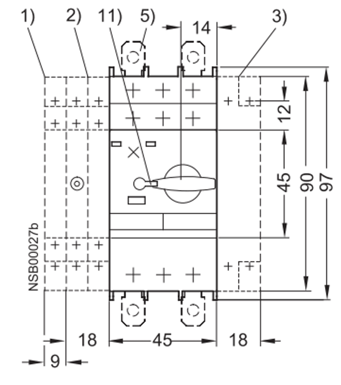 Siemens 3RV1021-4BA10 Front Dimensions