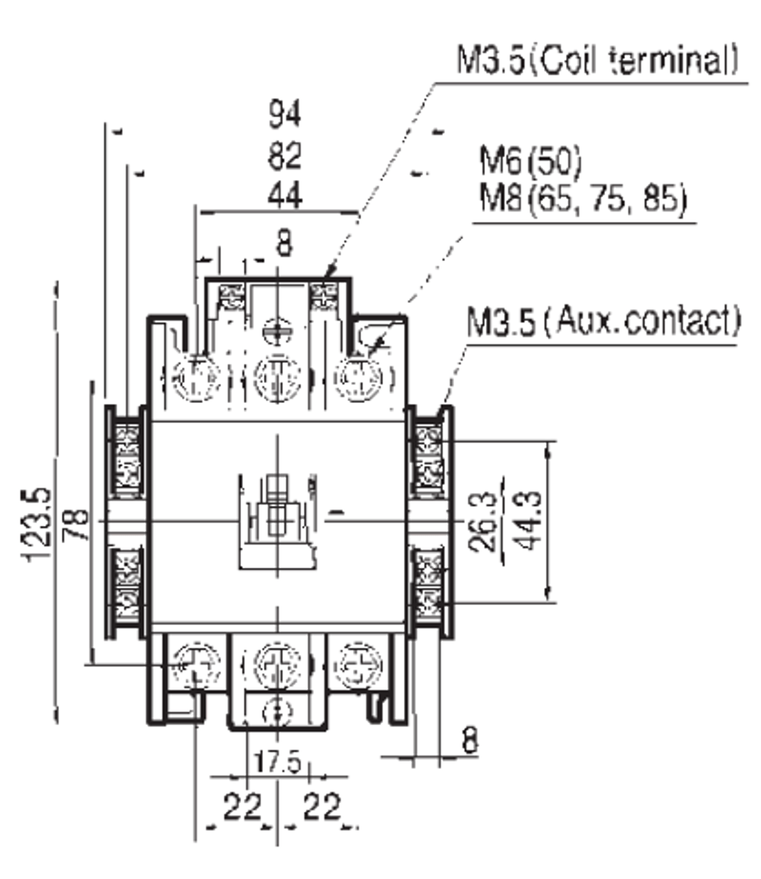 Benshaw RSC-50-6AC24 front dimensions