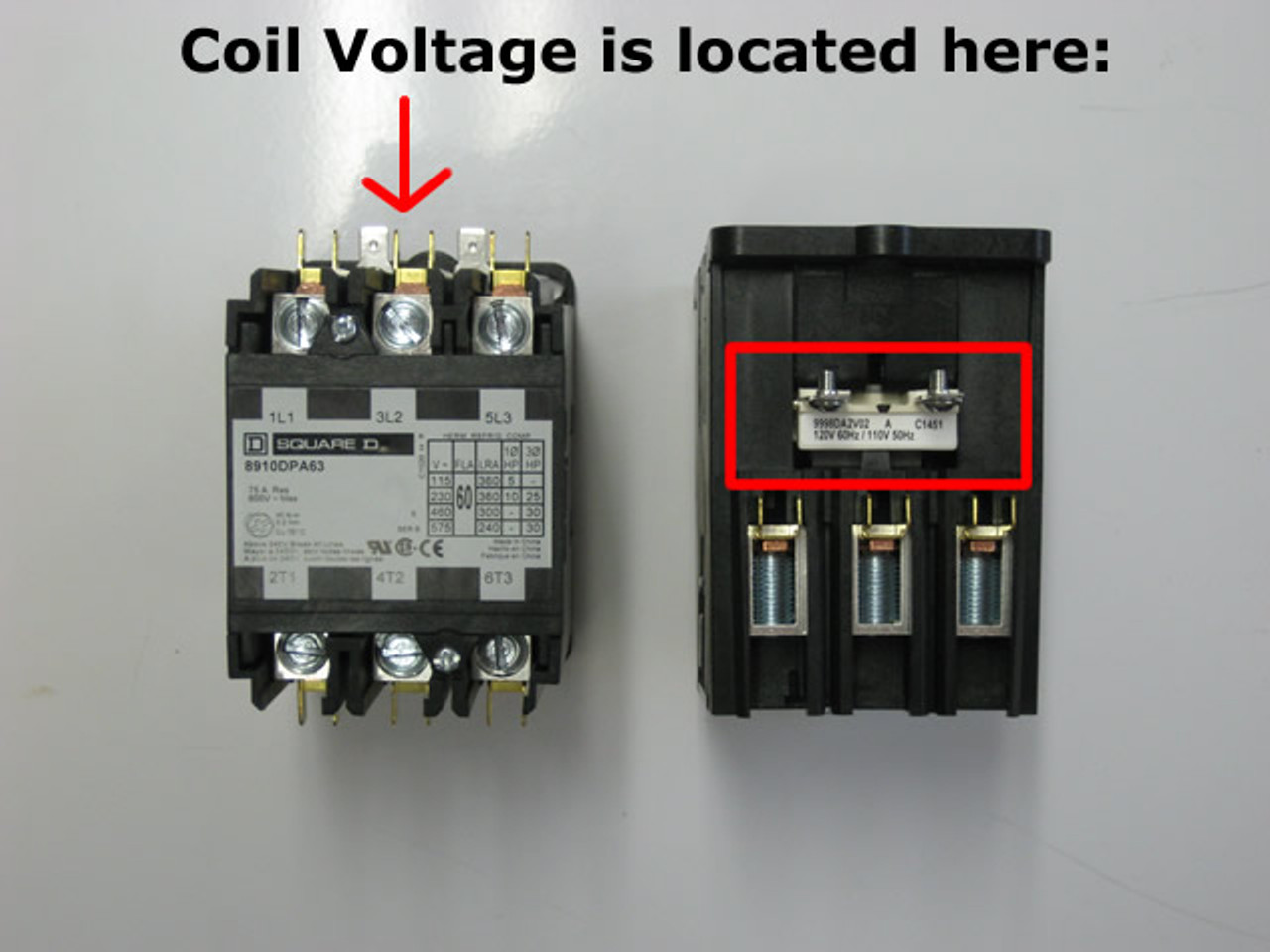 Square D 8910DPA52V02 coil voltage location