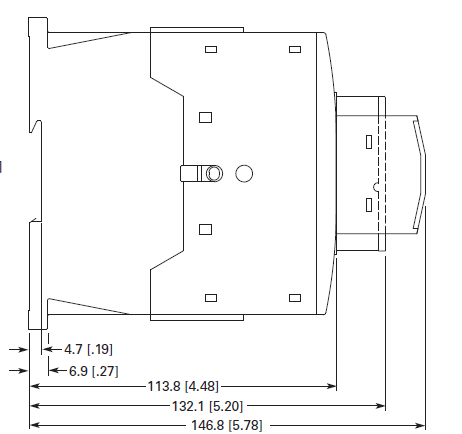 Eaton XTCE065D XT IEC 65A 3-pole contactor side dimensions