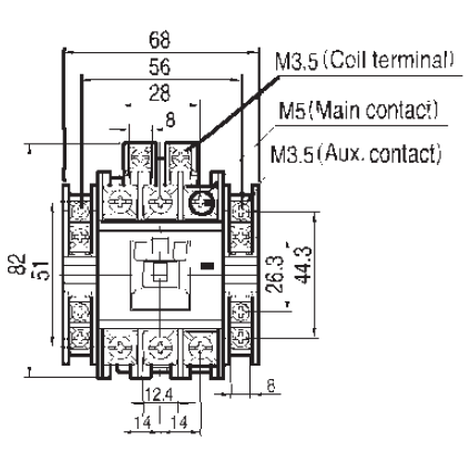 Benshaw RSC-32-6AC120 32A 3-pole IEC contactor front dimensions