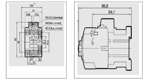 Benshaw RC-12A-56AC120 12A 3-pole IEC contactor showing dimensions