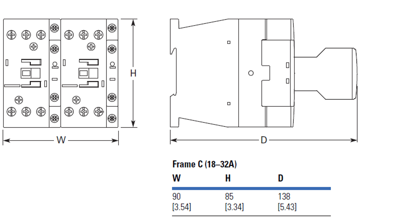 Eaton XTCR025C21T dimensions