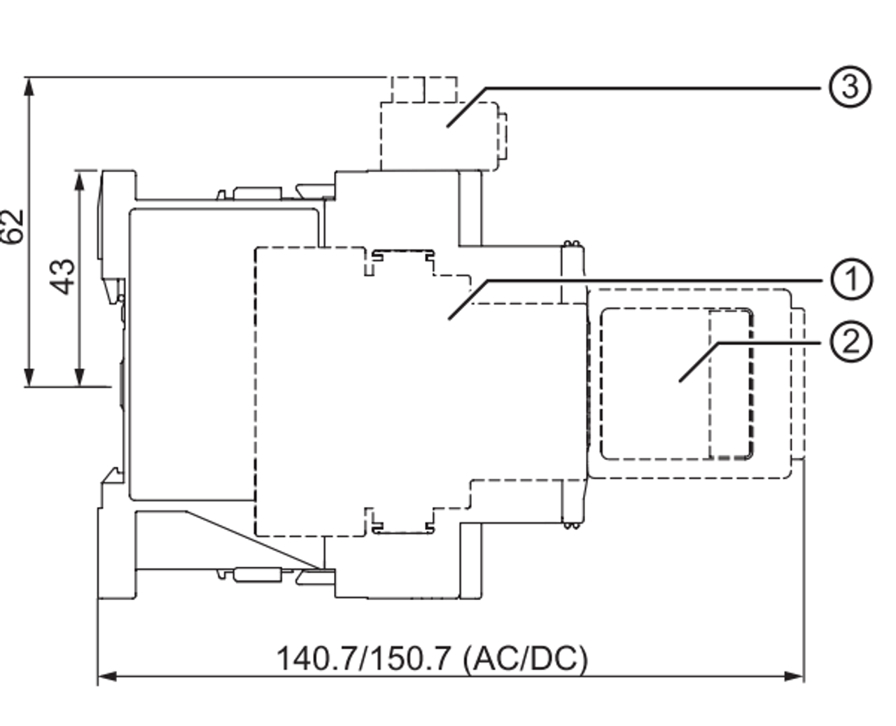 3RT2025-1A + 3RU2126-1JB0 Side Dimensions