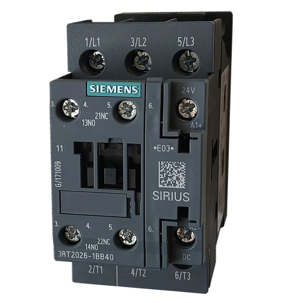 Siemens Sirius 3RT2026-1BB40 3 pole 25 AMP 24 volt DC contactor Siemens Sirius 3RT2026-1BB40 3 pole 25 AMP 24 volt DC contactor