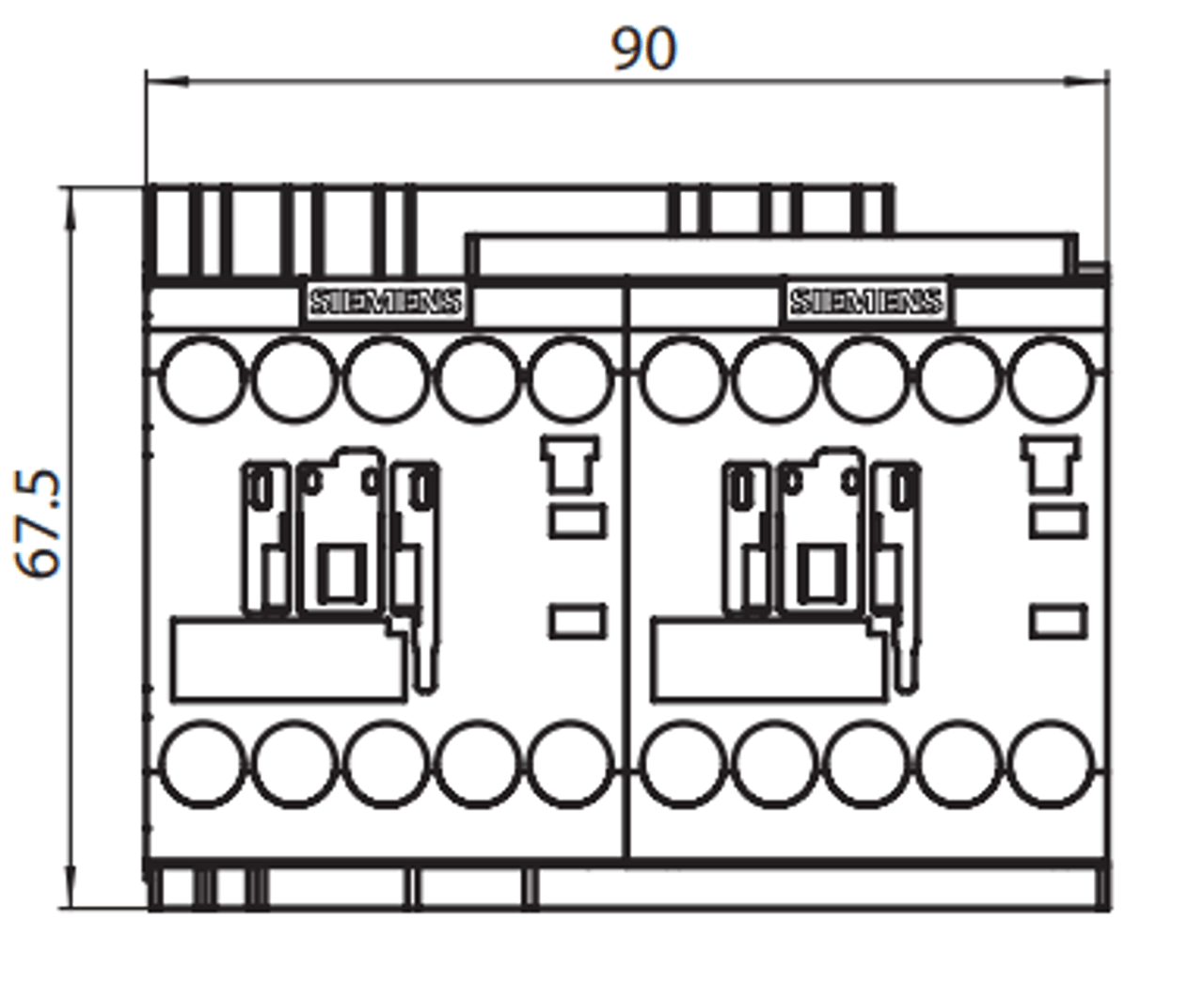 Siemens 3RA2316-8XB30-1AB0 front dimensions