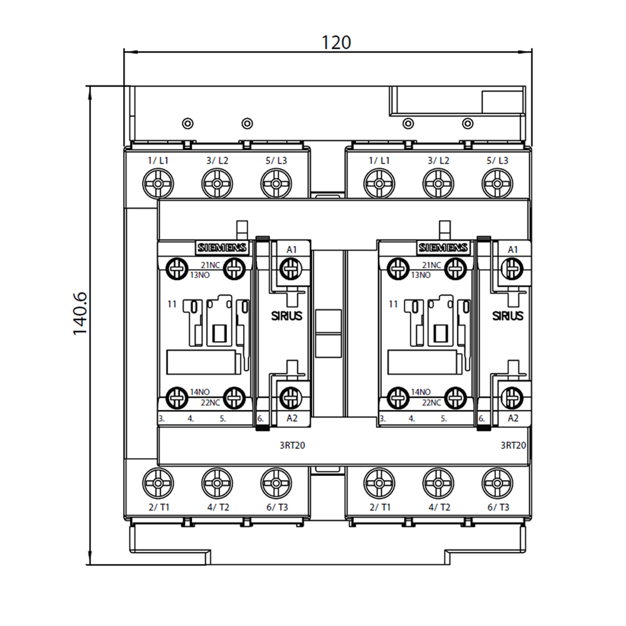 Siemens 3RA2335-8XB30-1AC2 front dimensions