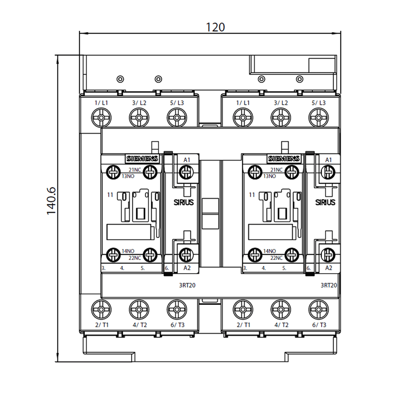 Siemens 3RA2335-8XB30-1AP6 front dimensions