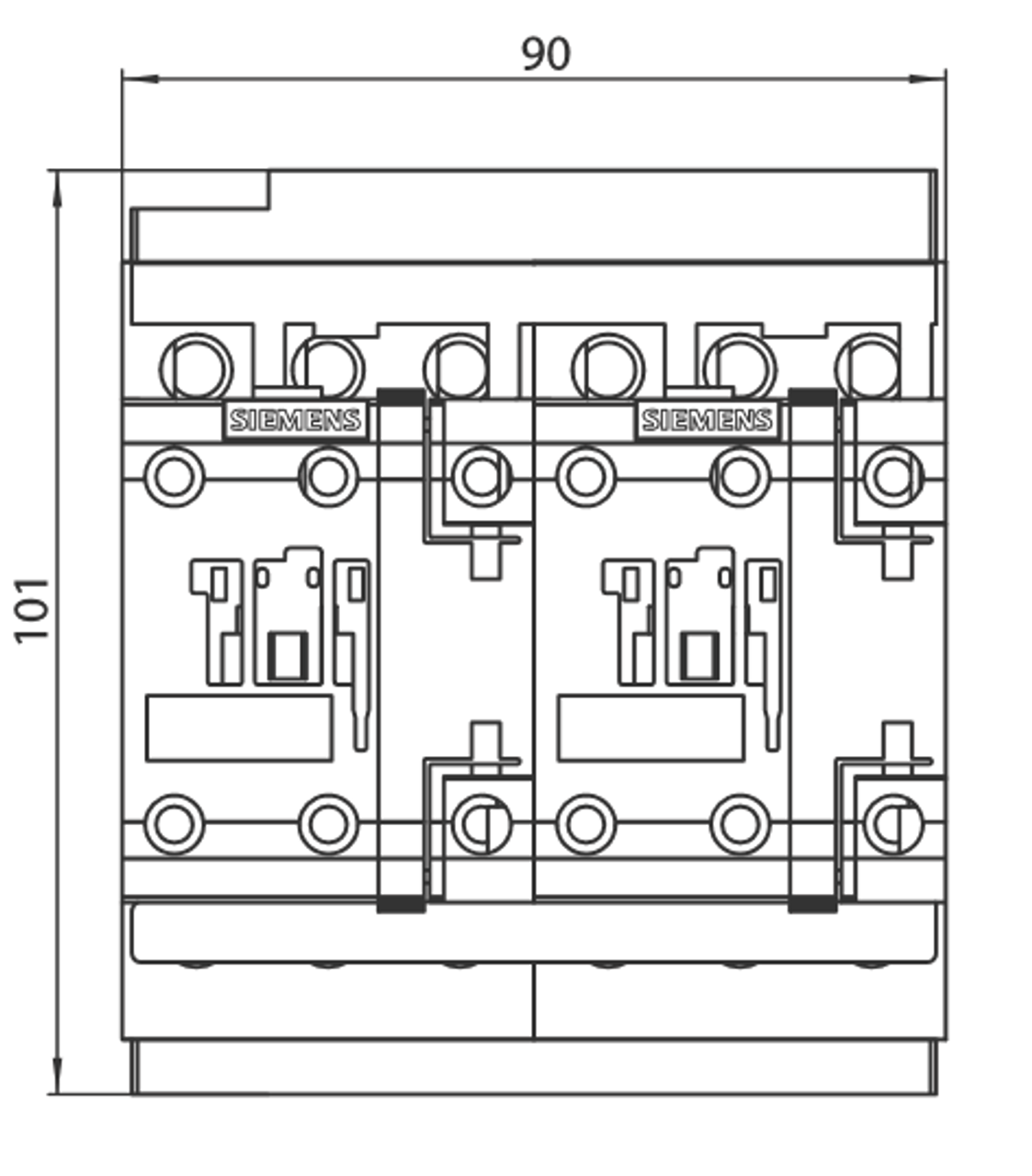 Siemens 3RA2323-8XB30-1BW4 front dimensions