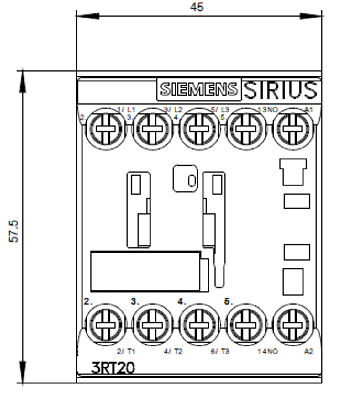 Siemens 3RT2016-1BG41 front dimensions