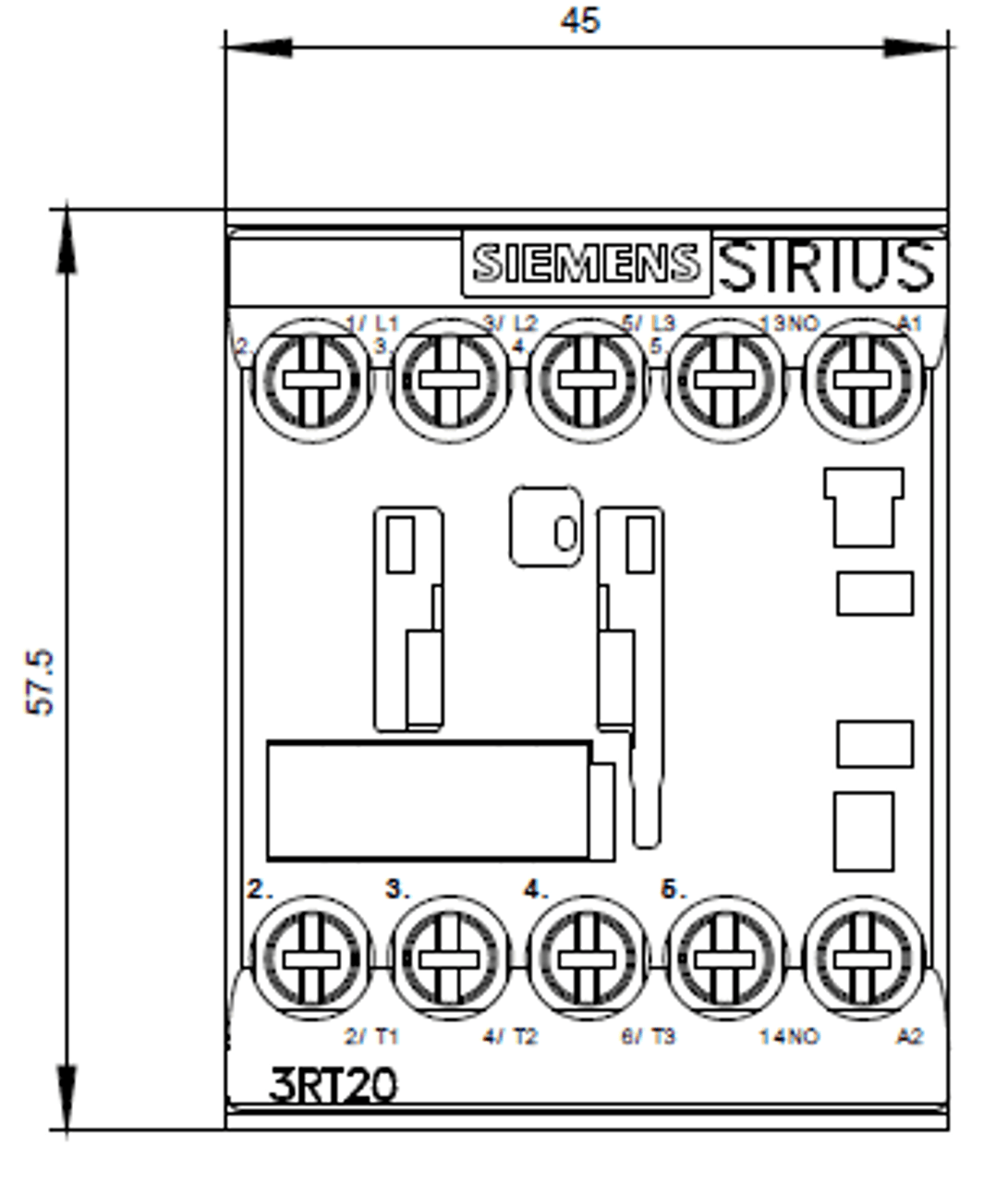 Siemens 3RT2016-1BA42 front dimensions