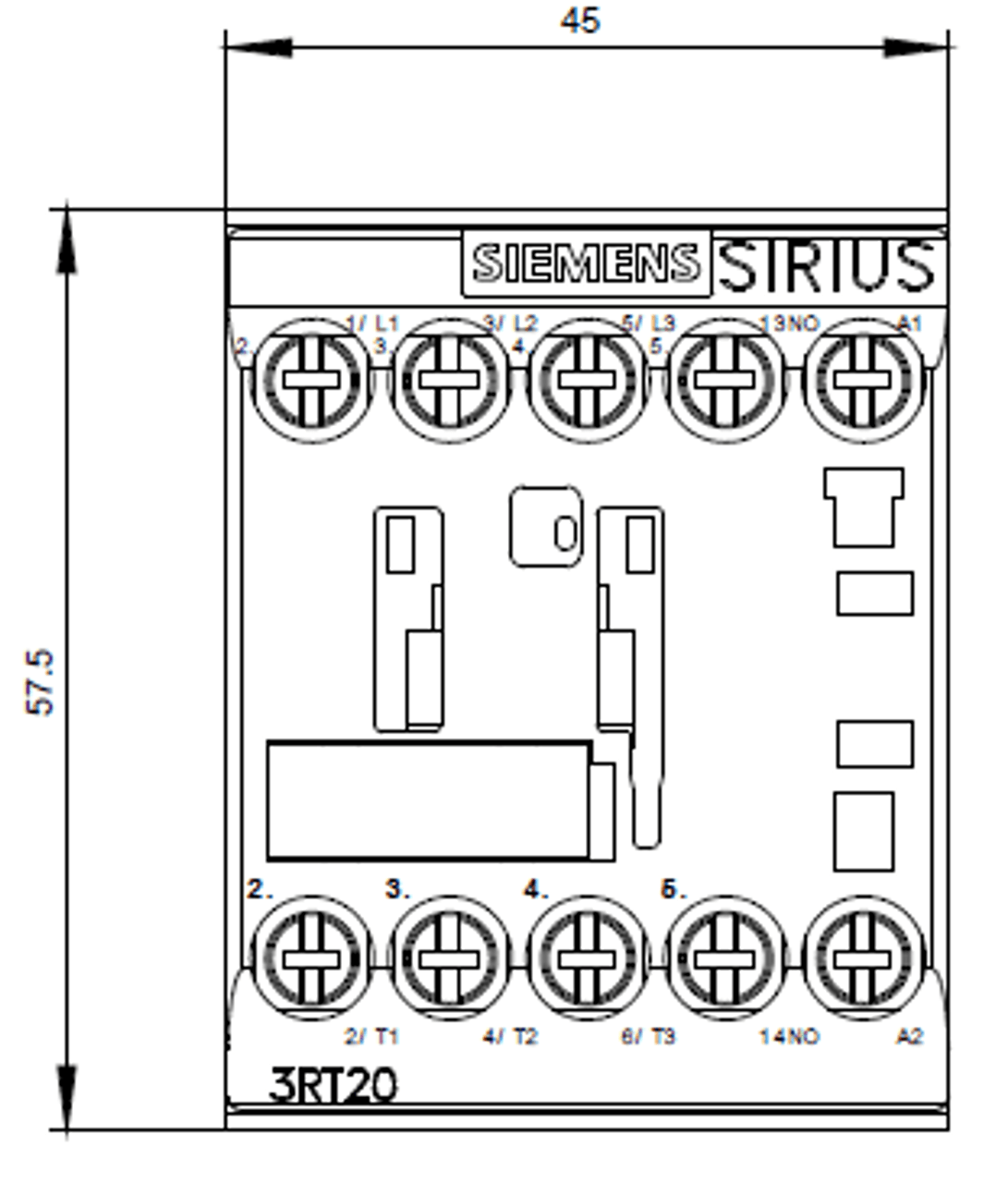 Siemens 3RT2017-1AM21 front dimensions
