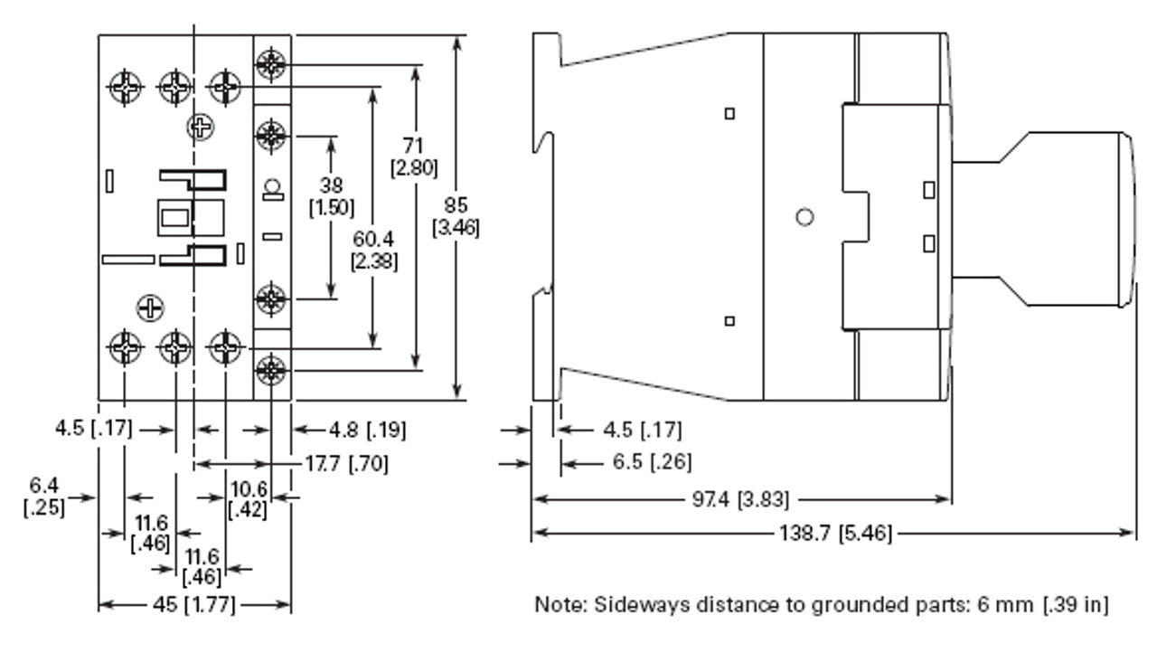 Eaton/Moeller DILM9-10 48 volt DC dimensions
