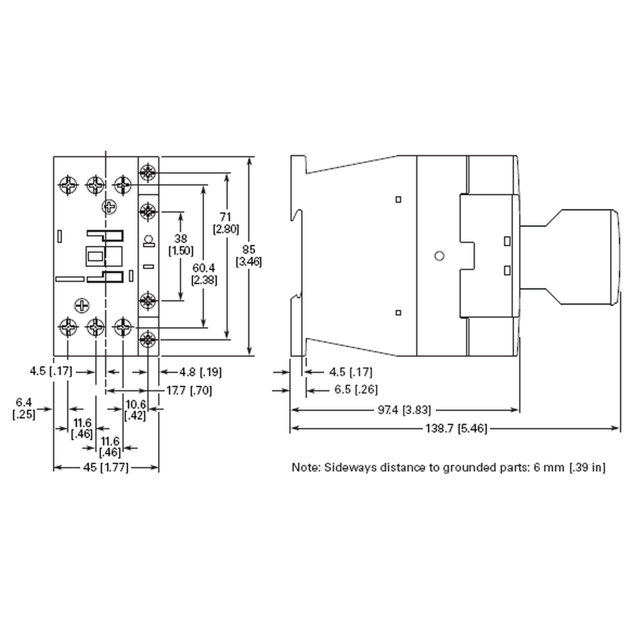 Eaton/Moeller DILM9-01 208 volt AC dimensions