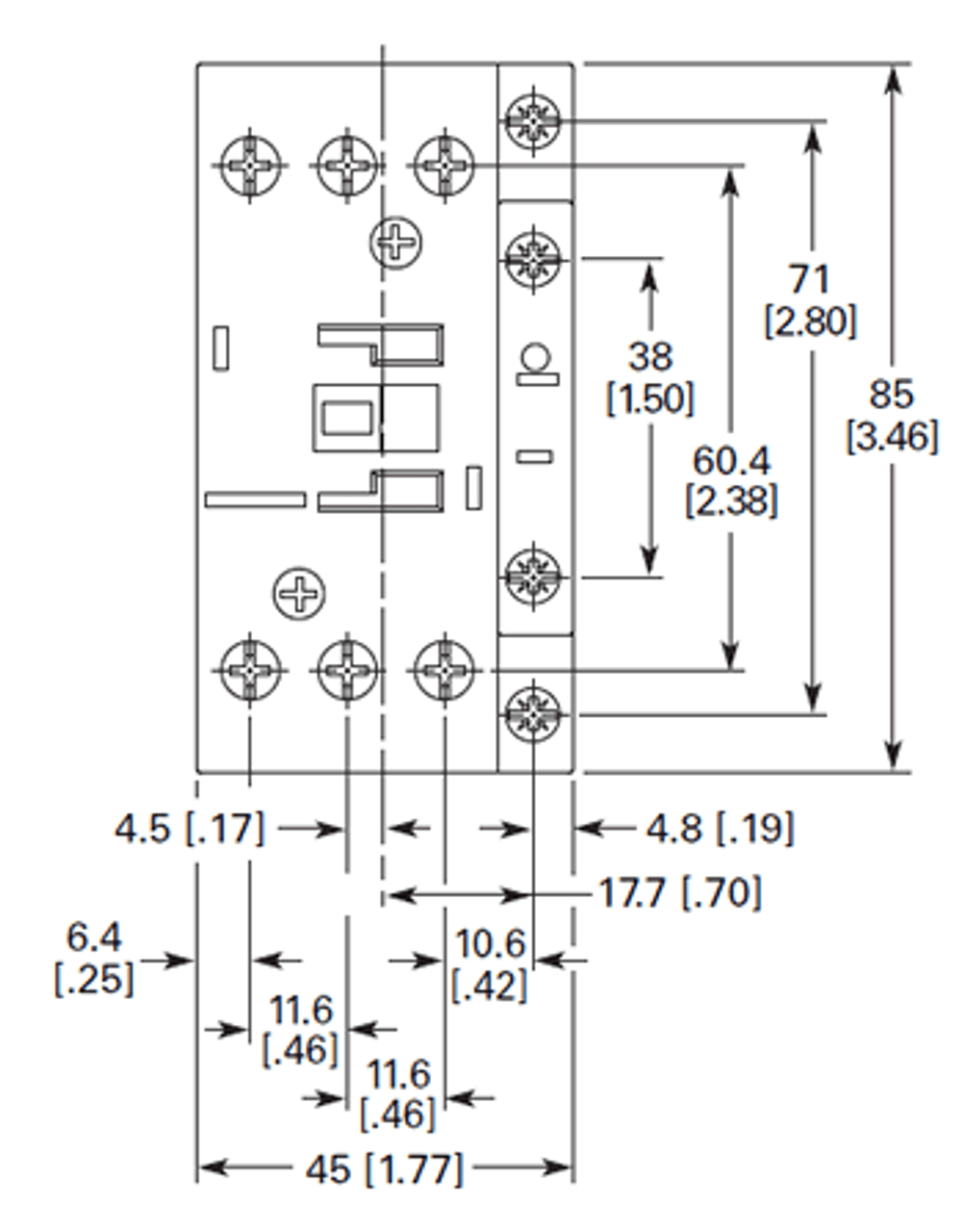 Eaton/Moeller DILM32-01 (208vAC) front dimensions