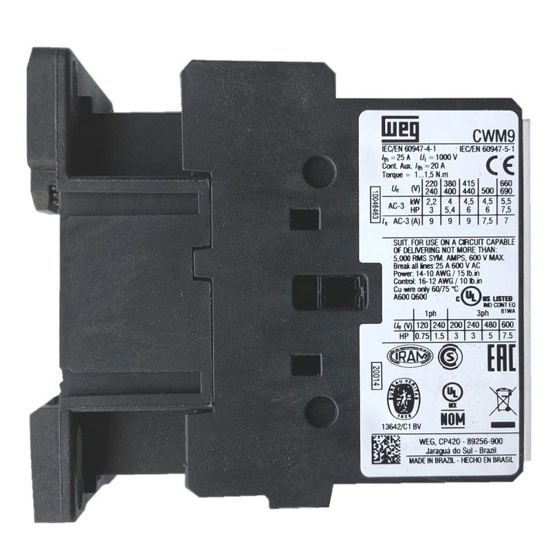 WEG CWM9 IEC 9A 3-pole contactor side label