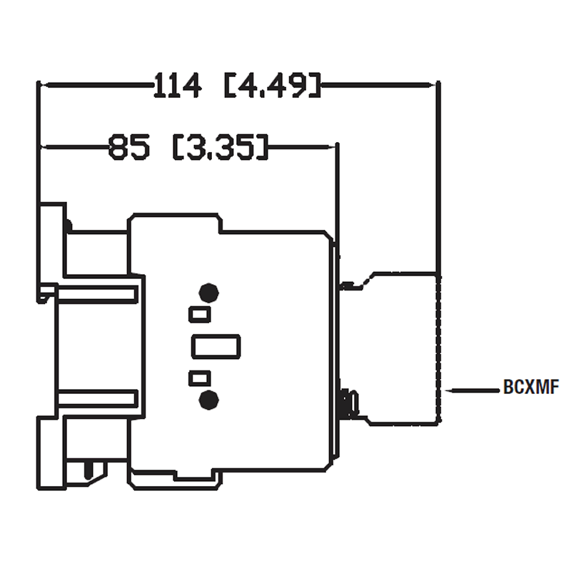 WEG CWM18 IEC 18A 3-pole contactor side dimensions