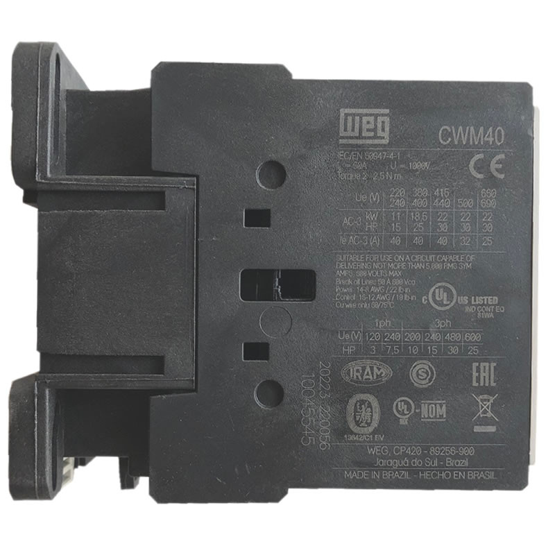 WEG CWM40 IEC 40A 3-pole contactor side label