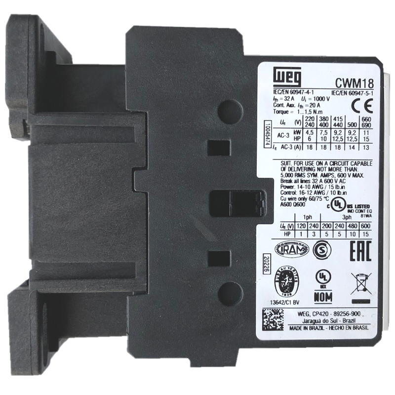 WEG CWM18 IEC 18A 3-pole contactor side label