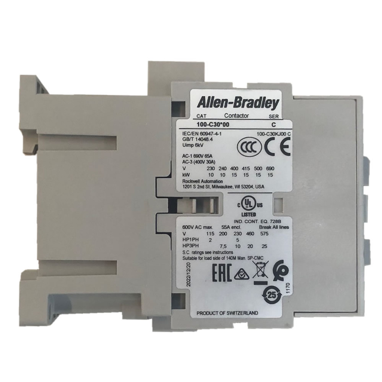 Allen Bradley 100-C30*00 side label