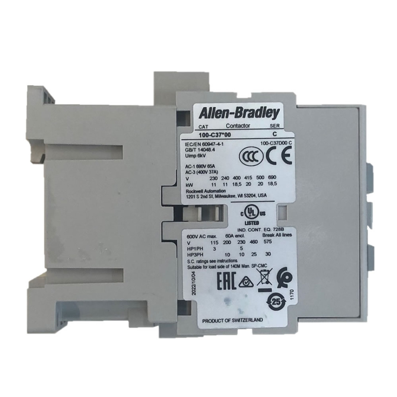 Allen Bradley 100-C37*00 side label