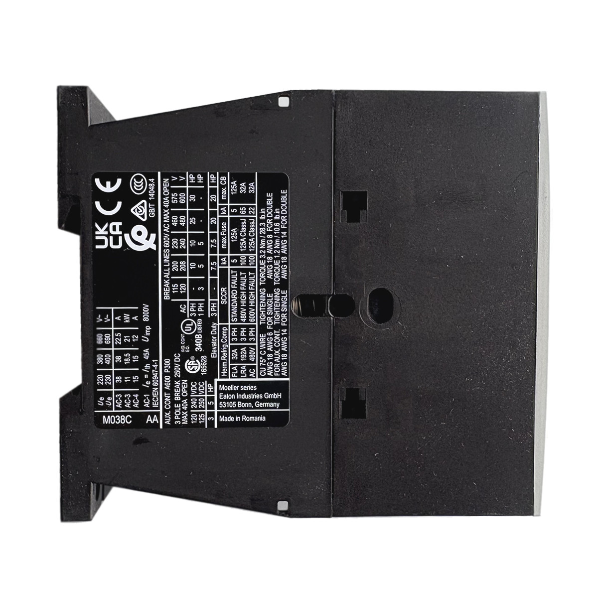 Eaton XTCE038C10T contactor side