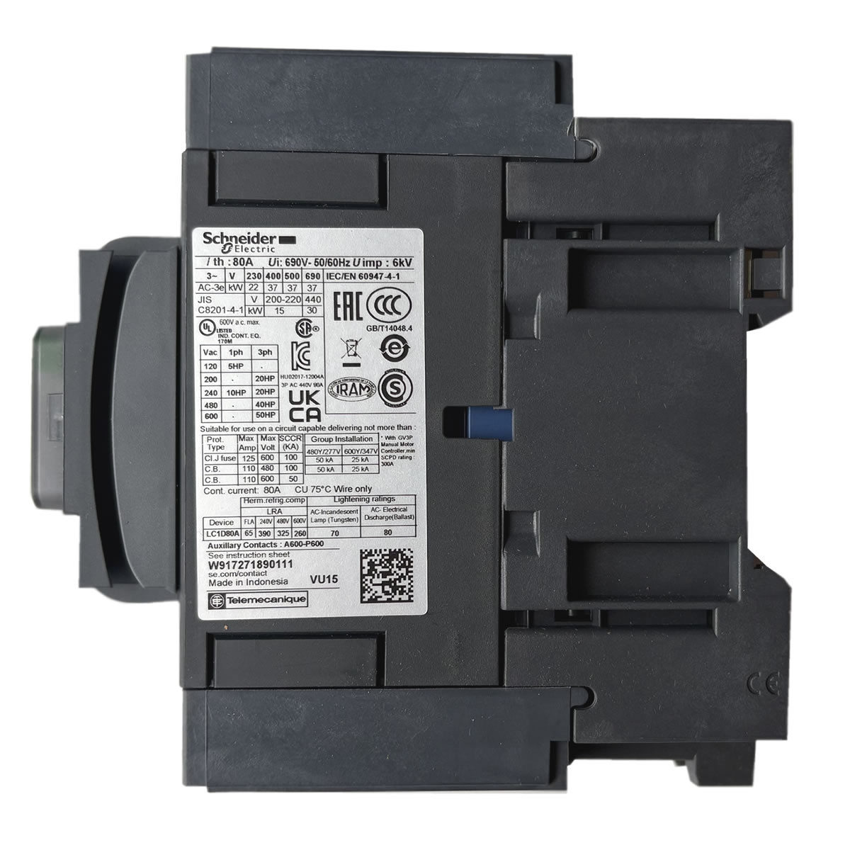 Schneider Electric LC1D80AU7 side label