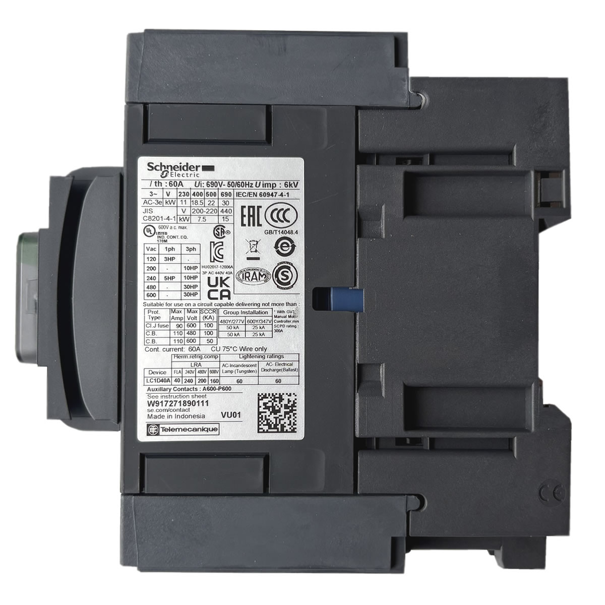 Schneider Electric LC1D40AU7 side label