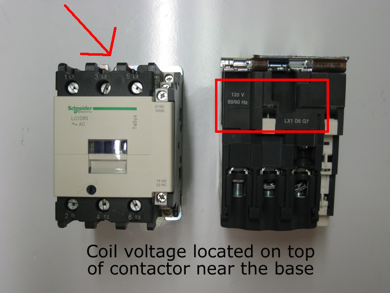 Schneider Electric LC1D40008U7 coil voltage location