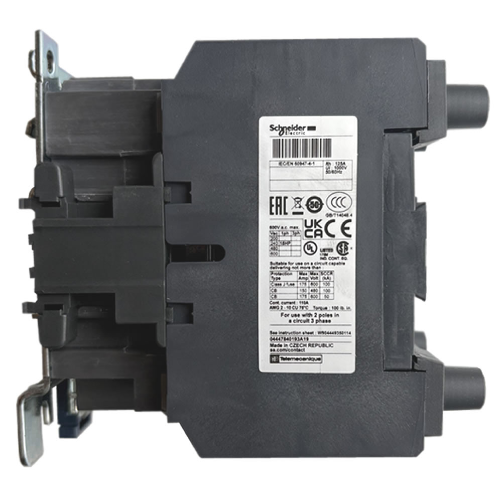 LC1D80008G7 side label showing coil voltage and ratings