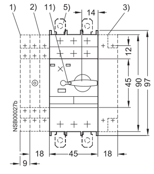 Siemens 3RV1021-1AA10 Front Dimensions