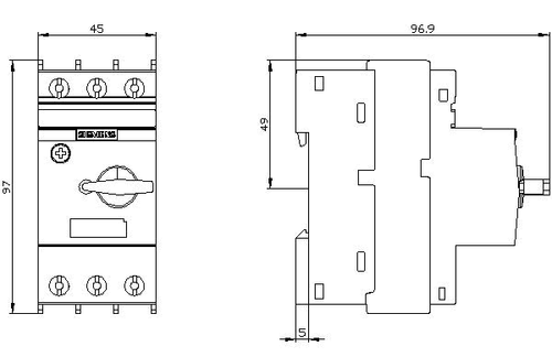 Siemens 3RV2011-1KA10 Dimensional Drawing