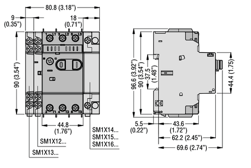 Lovato SM1P0100 manual starter dimensions