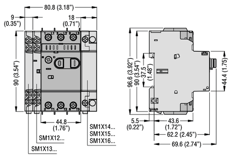 Lovato SM1P4000 manual starter dimensions