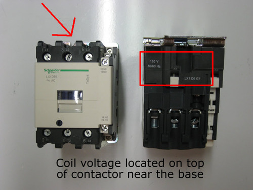 Schneider Electric LC1D80LE7 coil voltage location