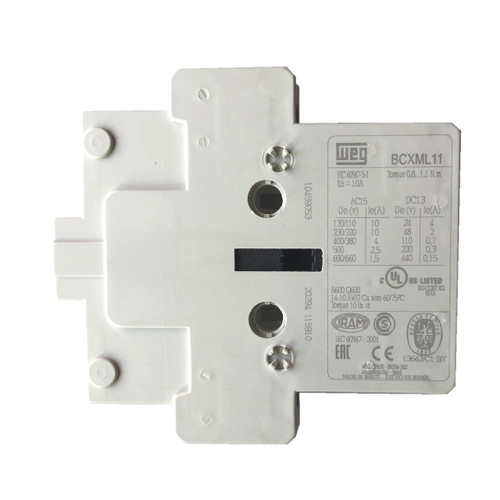 WEG BCXML11 side-mount auxiliary contact block 1 NO 1 NC side view