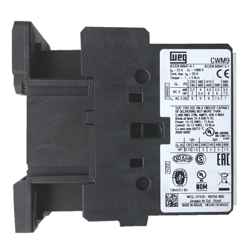 WEG CWM9 IEC 9A 3-pole contactor side label