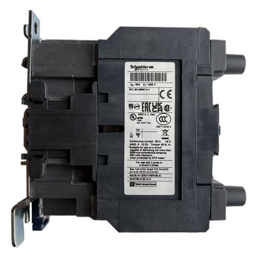 LC1D40008 contactor side label showing coil voltage and ratings