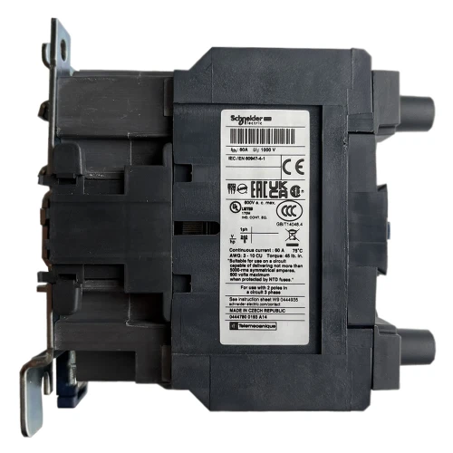 LC1D40008B7 contactor side label showing coil voltage and ratings