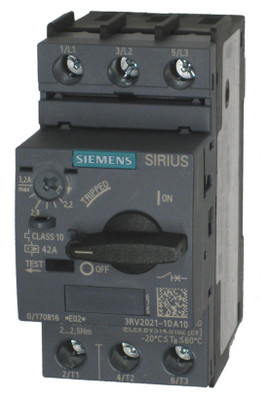 Siemens 3RV2021-1DA10 motor protector | 2.2 to 3.2 AMPS