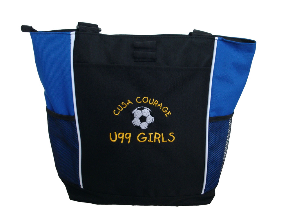 Soccer Ball Sports Custom Personalized Tote Bag Royal Blue Childs Play Font