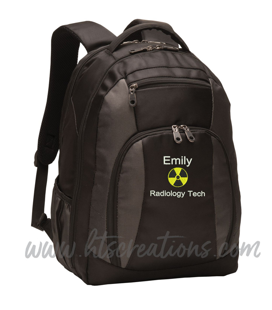 Radiation Radiologist Rad Tech RT MRT CRT R AART BD Medical Radiologist X-ray Personalized Embroidered Backpack FONT STYLE ARIAL