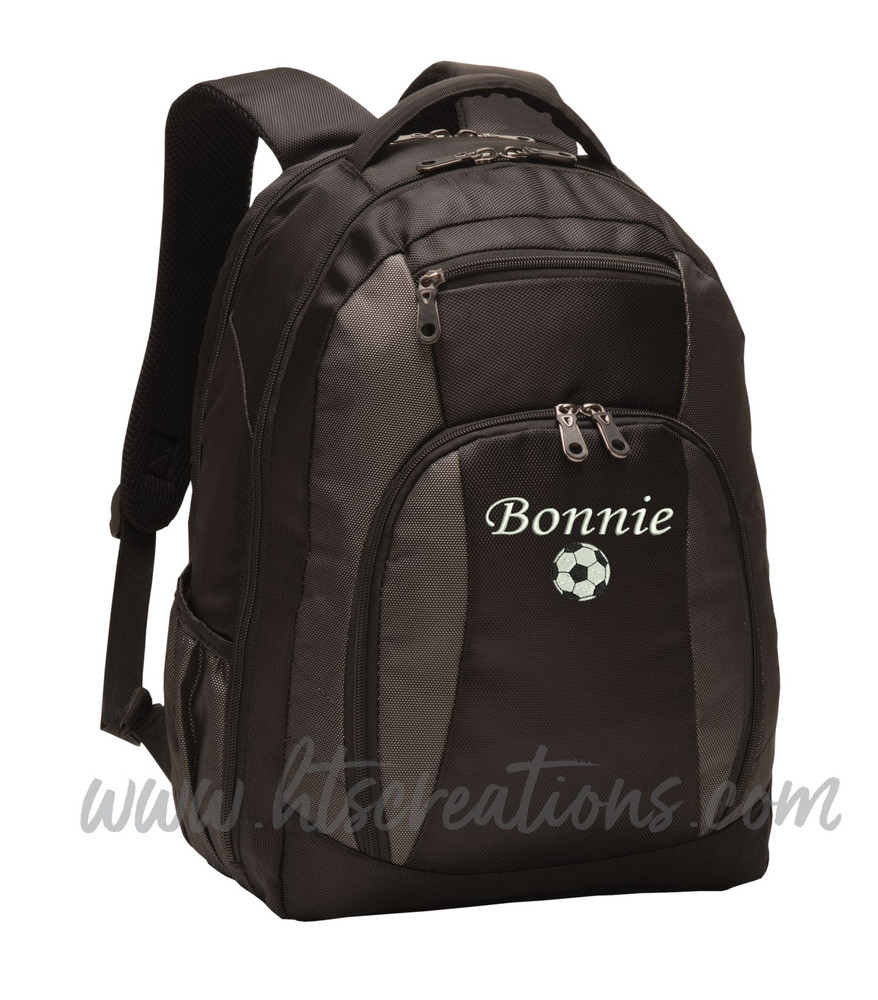 Soccer Ball Coach Sports Personalized Embroidered Monogram Backpack Waterbottle Holder FONT Style  MONO CORSIVA