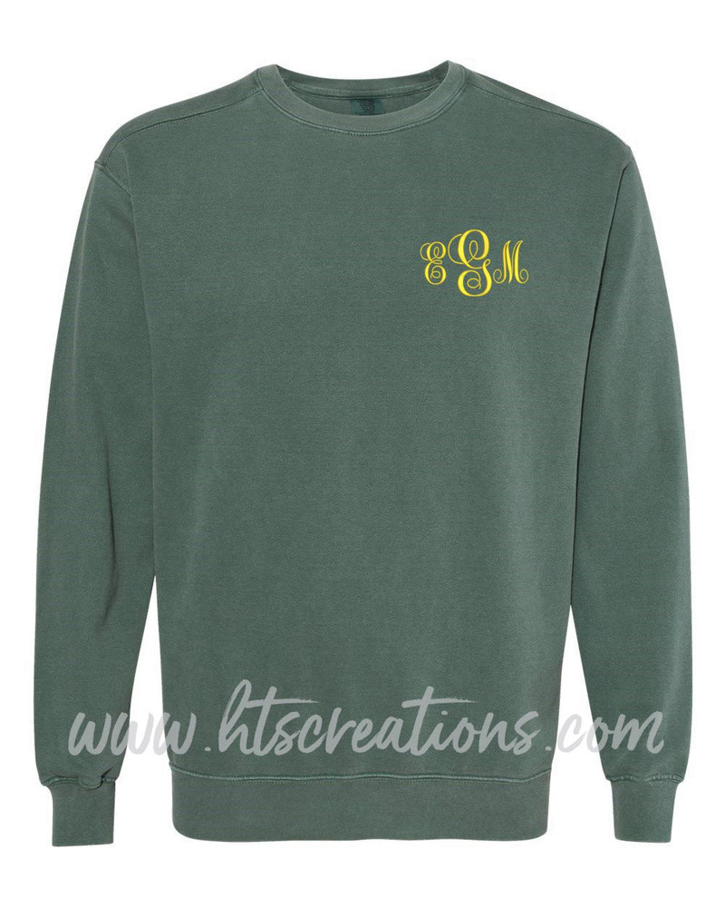 Crewneck Sweatshirt COMFORT COLORS Embroidered Monogram Personalized Unisex Mens Sizing S M L 2XL 3XL BLUE SPRUCE