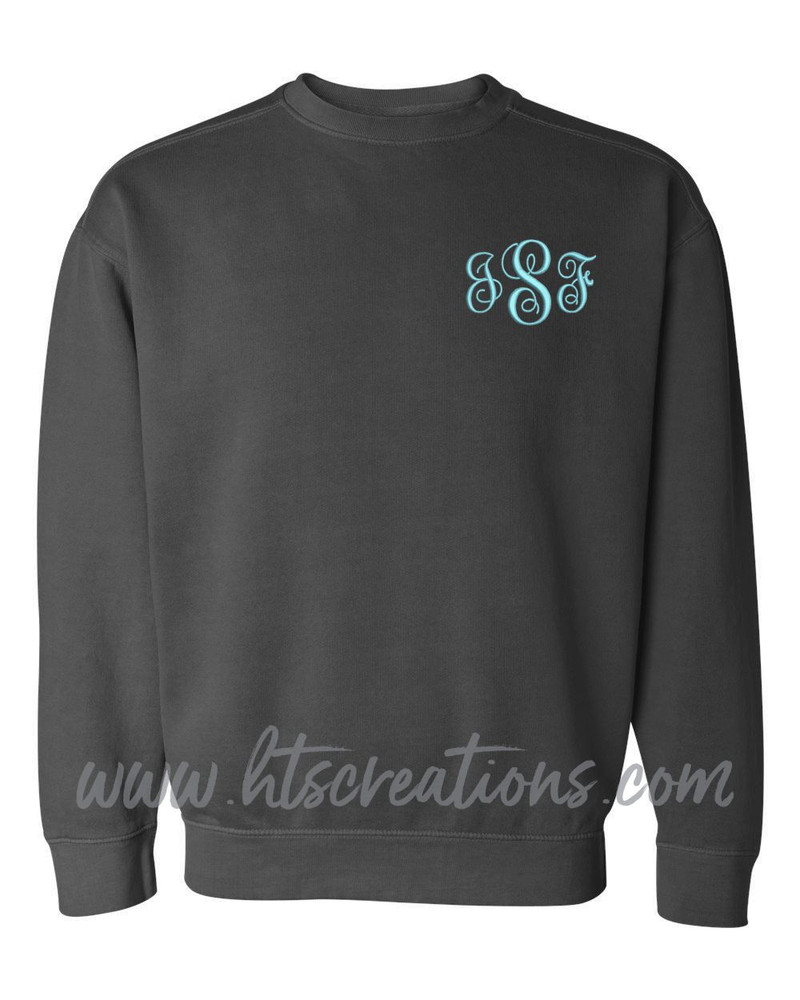 Crewneck Sweatshirt COMFORT COLORS Embroidered Monogram Personalized Unisex Mens Sizing S M L 2XL 3XL PEPPER