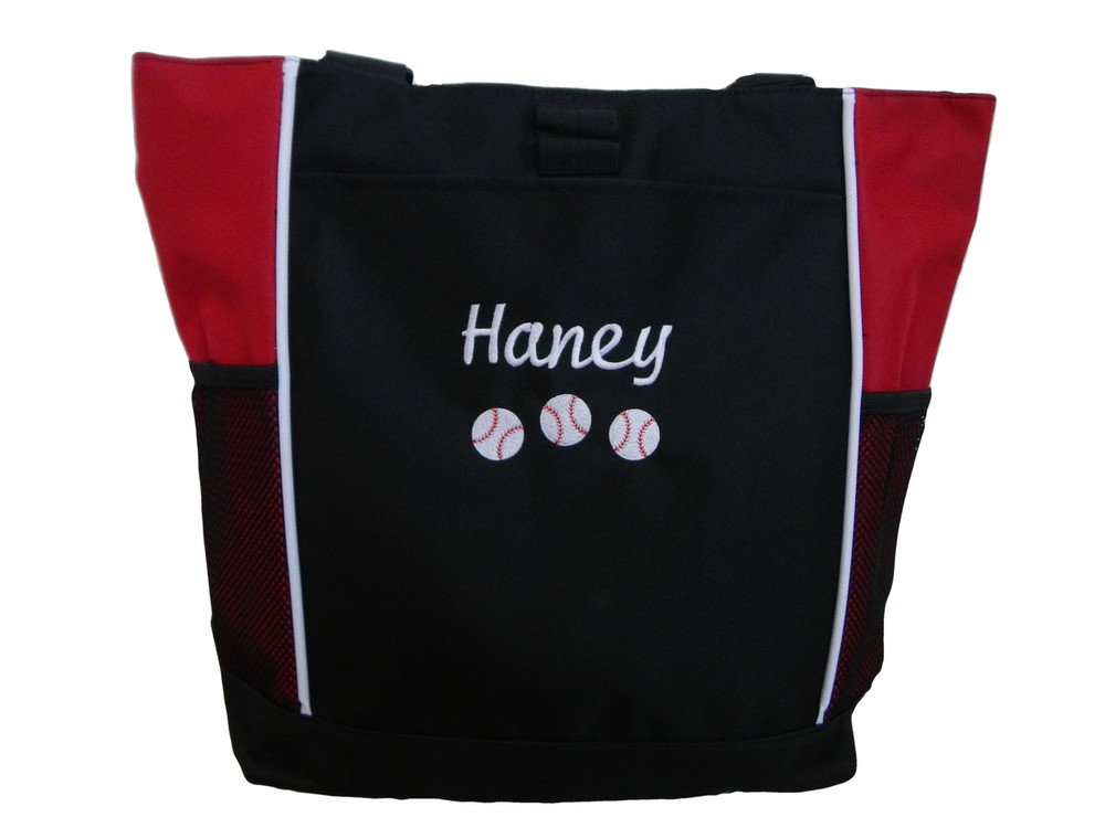 Baseball Softball Sports Team Mom Custom Personalized RED Tote Bag Font Style Cursive