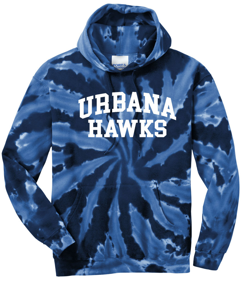UHS Urbana Hawks Cotton Hoodie Sweatshirt Tie Dyed Navy Spiral SZ S-3XL