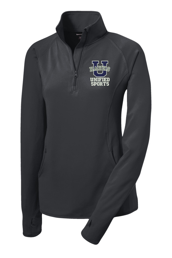 UHS Urbana Hawks UNIFIED SPORTS Half Zip Performance Stretch Sport Wick Polyester Spandex Pullover Many Colors Available LADIES SIZES S-4XL IRON GREY